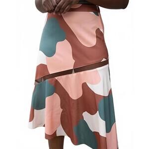 NWT The Drop Women's Abstract‎ Multicolor Print Asymmetric Skirt SZ Medium